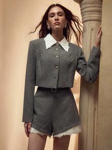 MOTF PREMIUM ÁO KHOÁC TWEED SANG TRỌNG VỚI TRANG TRÍ NÚT VÀNG, VIỀN REN RỖNG, PHÙ HỢP CHO PHỤ NỮ ĐI LÀM - Xám - Xem 1