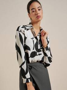 Airaco 休闲领口袋修身白色长袖女式衬衫 - 杏色 - 查看 5