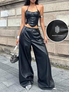 Coolane Calça Cargo Feminina Estilo Hippie, Estilo Rapper, Para Festival De Música, Estilo Streetwear, Básica,, Preta - Preto - Ver 8