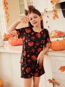 大女孩万圣节南瓜睡衣套装 - 彩色 - 查看 6
