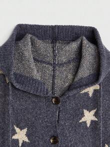 ROMWE Hippie 嬉皮波西米亚神秘女巫风格星星提花蝙蝠翼流苏下摆女式连帽开衫 - 藍色 - 查看 3