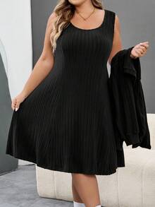 SHEIN CURVE+ 大码黑色厚罗纹卫衣连衣裙，两件套，初秋/秋冬 - 黑色 - 查看 6