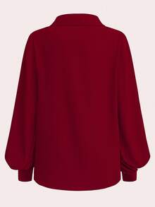 Celisse 女士纯色V领灯笼袖百搭通勤优雅长袖衬衫