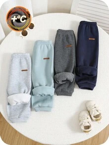 4pcs/Set Young Boy Casual Solid Color Elastic Waist Pants, Boy Joggers Kids Sweatpants All-Match Long Pants Multi-Pack, Autumn/Winter Toddler Boy Joggers Boy Sweatpants - Multicolor - View 3