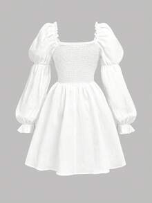 Girlism Tween Girls' Backless A-Line Puff Sleeve Dress/Halloween,Glowmode,Fall,Winter,Autumn/Activities/Autumn/Winter/Halloween,Glowmode,Fall,Christmas/Holiday/Festival/Winter - White - View 3