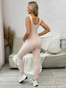 SHEIN Bộ 2 áo liền quần và áo khoác dệt kim gân cho bà bầu - Màu be - Xem 2