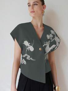 Aveloria Modichic Chaqueta tipo chaleco con diseño bordado y efecto 3D - Multicolor - Ver 3