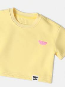 SUMWON 夏日梦幻两件套粉彩套装短款上衣高腰短裤休闲海滩度假阳光加州游玩服女童 - 黃色 - 查看 6