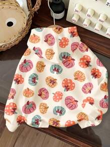 SHEIN 女婴 Happikins 杏仁色卫衣，饰有可爱的万圣节彩色蝴蝶结、小南瓜和花朵图案，休闲宽松舒适柔软，适合秋冬季节穿着，舒适百搭，适合秋季叠穿，时尚可爱，休闲百搭，印花图案，充满秋日气息，适合外出、野餐、居家、农场、万圣节、感恩节等场合。 - 彩色 - 查看 2