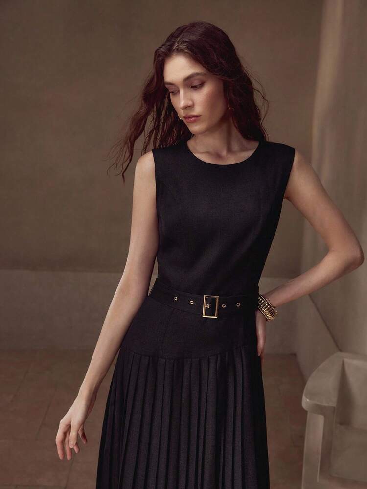 WOMEN'S PLEATED PATCHWORK ELEGANT DRESS