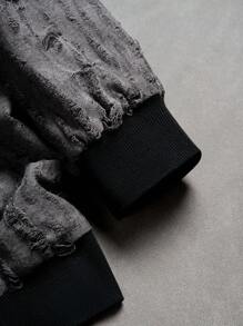 Manfinity Roghcode Men's Vintage Washed Distressed Jacket , Y2k Distressed Jacket , Streetwear, Men Crop Jacket, Fall - Grey - View 7