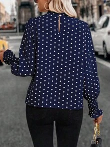 EMERY ROSE 女士休闲波尔卡圆点印花长袖衬衫 - 寶藍色 - 查看 2