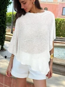 Aloruh Áo choàng cổ chữ V dệt kim Jacquard khoét lỗ thời trang mới, màu mơ đa năng, phong cách du lịch, nhẹ nhàng, mặc được nhiều lần - trắng - Xem 4