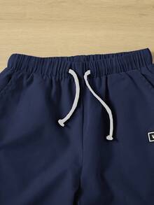 SHEIN 青少年男孩抽绳腰部口袋贴布休闲裤 - 藏蓝色 - 查看 5