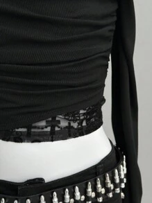 Áo phông Halloween dành cho nữ Áo phông Gothic Áo thun đen buổi hòa nhạc Rave vải thu cho nữ - màu đen - Xem 6