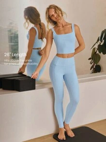 GLOWMODE 26" FeatherFit™-Ribbed No Front Seam Side Pockets High-Rise Waist Leggings Low Impact Yoga Pilates Studio Daily Casual Wear Fall Winter