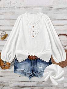 SHEIN LUNE Women's Casual Floral Collar Long Sleeve Shirt Fall Cloth For Women - Beige - View 1