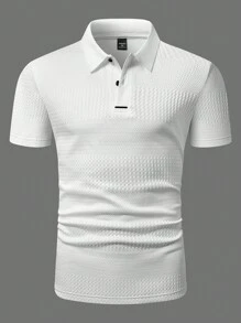 Manfinity Homme Plus Size Men's Simple Casual Solid Color Button Polo Shirt, Suitable For Everyday Wear - White - View 3