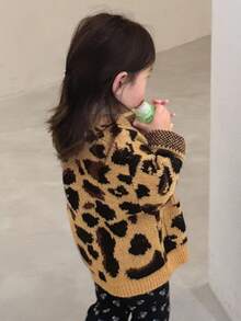 DAZY Infant/Toddler Girls' Allover Leopard Print Casual Cardigan, Spring/Autumn - Coffee Brown - View 2