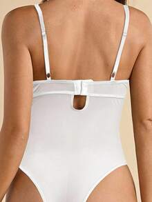 SHEIN BAE 女士黑色性感蕾丝百搭时尚单品紧身胸衣上衣性感背心，适合外出、约会之夜、主题派对和音乐会服装、新年前夜服装、圣诞派对女士紧身衣 - 白色 - 查看 7