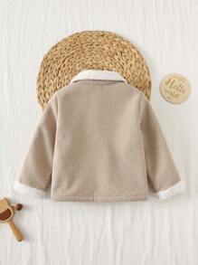 Loomiva Baby Boy/Girl Thermal Lined Turndown Collar Long Sleeve Pocket Contrast Trim Open Front Cardigan, Fashionable Casual Versatile,In Fall/Winter - Khaki - View 2