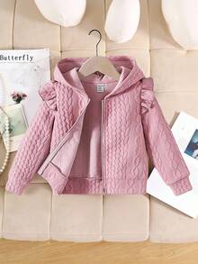 SHEIN 女小童荷葉邊拉鏈開襟連帽夾克