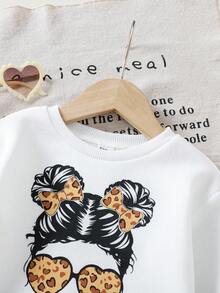 SHEIN 2 件套女婴可爱卡通图案长袖运动衫和裤子套装，秋冬秋季衣服 - 彩色 - 查看 4