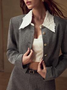 MOTF PREMIUM ÁO KHOÁC TWEED SANG TRỌNG VỚI TRANG TRÍ NÚT VÀNG, VIỀN REN RỖNG, PHÙ HỢP CHO PHỤ NỮ ĐI LÀM - Xám - Xem 5
