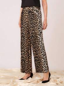 SHEIN LUNE Women's Leopard Print Straight-Leg Casual Pants - Multicolor - View 3