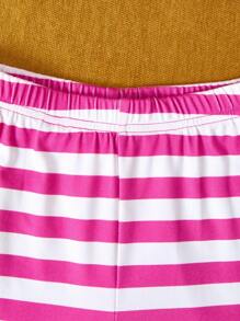 Astro Boy X SHEIN 2 peças/Conjunto Camiseta de Manga Longa com Gola Redonda e Estampa Fofa de Menina Cartoon & Letra e Legging Listrada, Pijama Casual e Confortável, Primavera/Outono