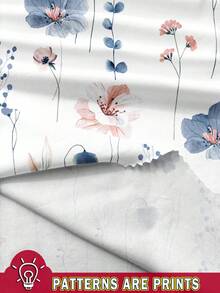 EMERY ROSE Set de 2 piezas Conjunto casual de talla grande con estampado floral azul y blanco, apto para el verano