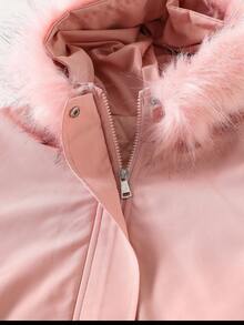 Manteau matelassé pour préadolescentes avec doublure en fausse fourrure, rose, vêtement d'extérieur chaud pour l'école et les activités extérieures en automne - Rose bonbon - Voir 6