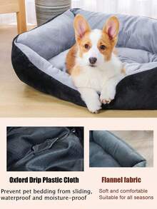 SHEIN 柔软舒适的狗床垫，配有随机咬绳，防滑底部，多种尺寸 - 填充聚酯纤维，骨头图案设计，带侧面的狗床，狗床，中型犬狗床，适合猫和小型犬的宠物床屋 - 黑色 - 查看 9