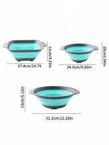 SHEIN 1pc/2pcs Foldable Collapsible Drain Basket, Small/Large, Square/Round Shape, Space-Saving Storage, Convenient For Kitchen Vegetable Fruit Cleaning And Rapid Draining - Multicolor - View 4
