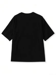 SHEIN 青少年男孩休闲街头拼布标志印花舒适撞色圆领短袖 T 恤，适合通勤、上学、日常休闲、度假、运动、派对、秋冬 - 彩色 - 查看 5