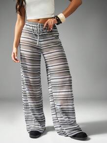 MISSGUIDED 钩针阔腿沙滩裤度假装夏季度假罩衫波西米亚风针织阔腿裤假日沙滩装节日服装 - 黑色 - 查看 1