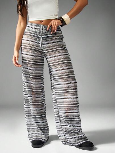 MISSGUIDED Crochet Wide Leg Beach Pants Resort Wear Summer Vacation Cover Up Boho Knit Palazzo Trousers Holiday Beachwear Festival Clothing