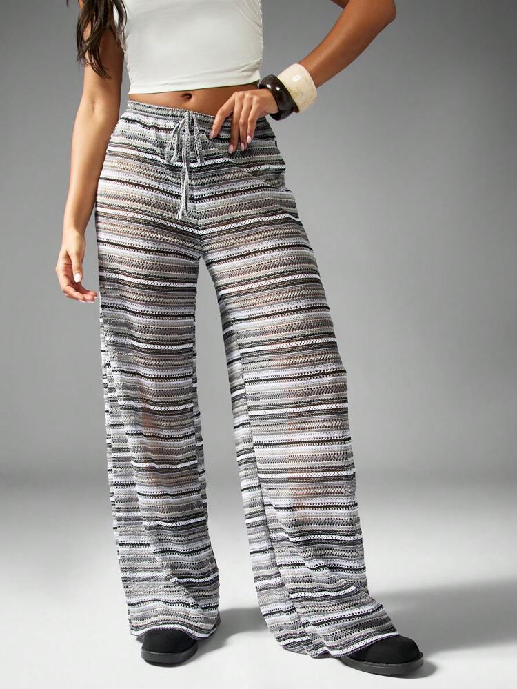 MISSGUIDED Calça Pantalona de Crochê para Praia, Roupa de Resort, Capa para Verão, Vestimenta Boho, Calça Palazzo de Tricô, Roupa de Praia de Férias, Roupa de Festival
