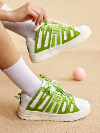 CUCCOO EASI Zapatillas casuales para mujer, zapatos de suela gruesa blanca, zapatos deportivos planos de color verde