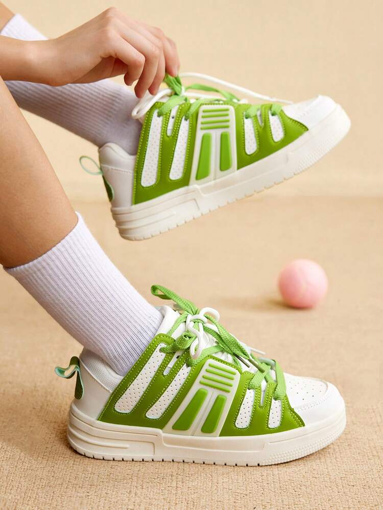 CUCCOO EASI Women's Casual Sneakers, White Thick Sole Shoes, Flat Sports Green Shoes