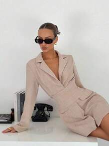 Siren Gaze Women's Fashion Lapel Shoulder Long Sleeve Casual Summer Mini Dress Blazer Dress Suit Dress Beige Blazer Dress Blazer Dress For Women Women Suit Dress Winter Elegant Evening Dress