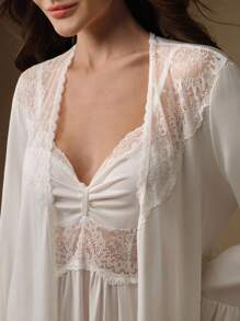 Anewsta Bộ đồ ngủ nữ kiểu Pháp cổ điển thanh lịch, thích hợp cho mùa lễ hội, kỳ nghỉ, mùa đông. - trắng - Xem 2