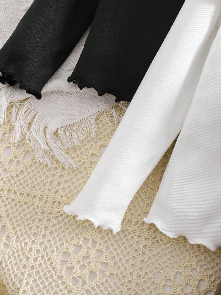 SHEIN Young Girl Solid Color Knit Long Sleeve T-Shirt, Cute & Versatile, Autumn/Winter Fall - Brown - View 8