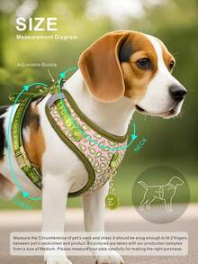 Zazumi 情人节和新年礼物 奢华设计高品质五金金色金属扣时尚印花宠物背带和 1 个配色 ID 标签 适合中小型和大型小狗节日礼物