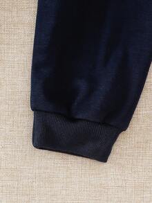 SHEIN Playful Pals Boys Casual Embroidered Contrast Stripe Zip-Up Top And Sweatpants Set, Autumn/Winter Fall