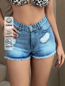 RueChic WOMEN DENIM SHORTS LOW WAIST Y2K COOL VINTAGE Women S Clothes Woman S Summer Clothes Women S Bottoms Women Plus Clothing Shorts Women Jeans Plus Size - Light Wash - View 1