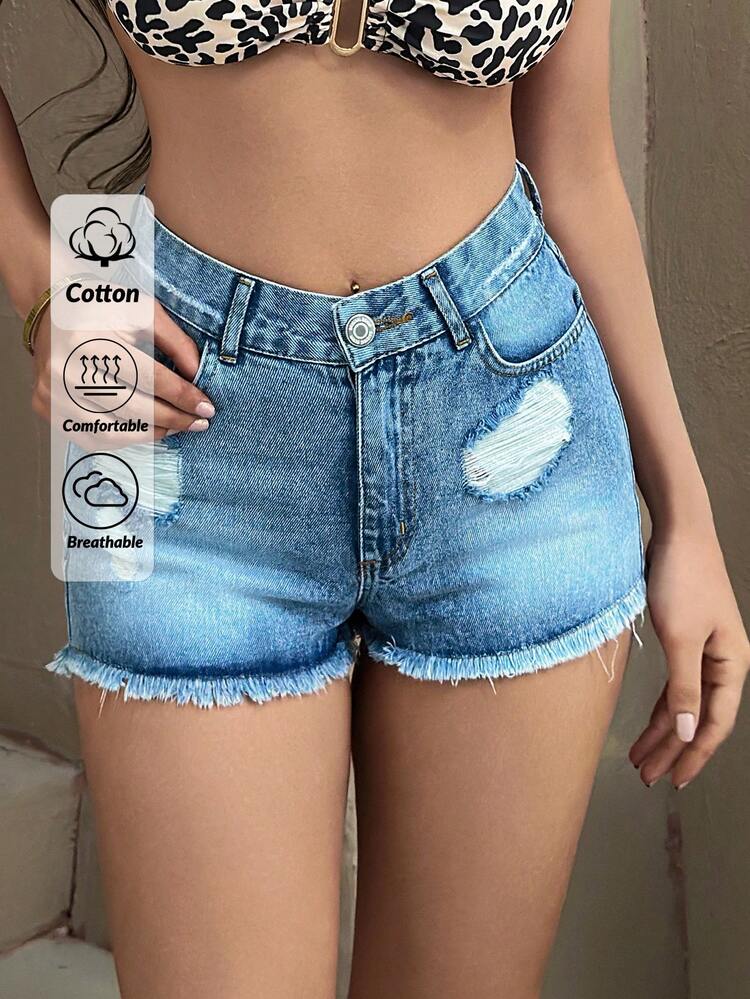 RueChic QUẦN SOOC DENIM CẠP THẤP CHO NỮ Y2K MÁT MẺ CỔ ĐIỂN - Rửa nhẹ - Xem 1