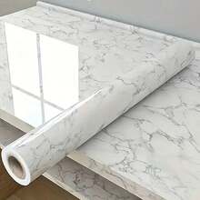 SHEIN 卷式深白色大理石花纹壁纸，大理石壁纸，即撕即贴壁纸，防水，易撕自粘膜墙布，适用于厨房台面浴室 - 白色 - 查看 1