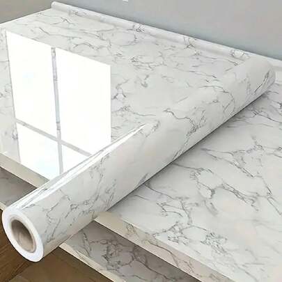 SHEIN 卷式深白色大理石花纹壁纸，大理石壁纸，即撕即贴壁纸，防水，易撕自粘膜墙布，适用于厨房台面浴室