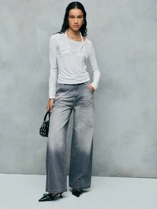 TypaGal These Wide-Leg Jeans Offer A Structured Silhouette Perfect For Fall. A Great Piece To Pair With Elegant Women's Blouses Or Going Out Tops For Women. - Light Wash - View 2